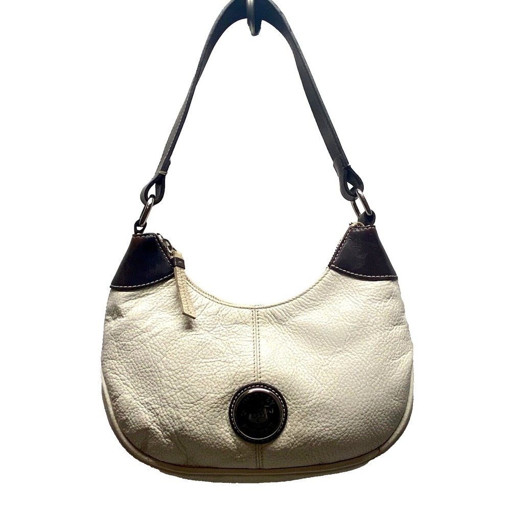 VTG Dooney & Bourke All Weather Leather Hobo Shoulder Bag Off White & Brown